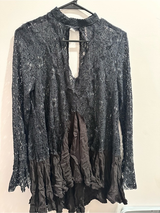 Free People Tops - Free People Black Lace Long-Sleeve Peplum Blouse